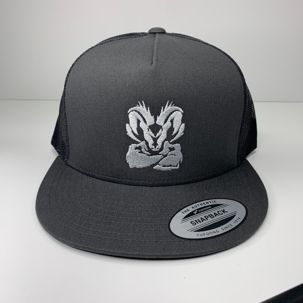 Dodge Ram Tough Cap Yupoong Gray/Black Snapback, Flat Bill. NEW